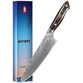 8 Inch Japanese Chef Knife, 10CR15MOV Damascus Rose Pattern Blade With Sheath, Ultra Sharp Professional Kitchen Slicing Knife, Colorful Pakkawood Hand