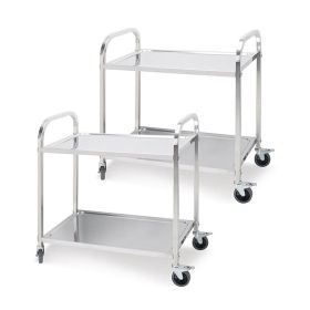 SOGA 2X 2 Tier 85x45x90cm Stainless Steel Kitchen Dining Food Cart Trolley Utility Medium