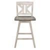 Counter Height Chairs Set of 2, White Gray 360-degree Swivel Chair Solid Rubberwood Kitchen Dining Furniture, Divided X-Back