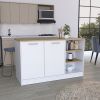 Ginger Kitchen Island, Three Open Shelves, Two Cabinets White - Natural Oak