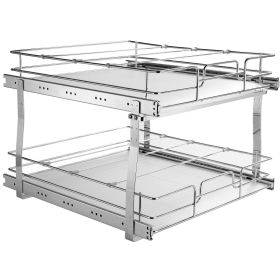 VEVOR 2 Tier 17"W x 21"D Pull Out Cabinet Organizer, Heavy Duty Slide Out Pantry Shelves, Chrome-Plated Steel Roll Out Drawers