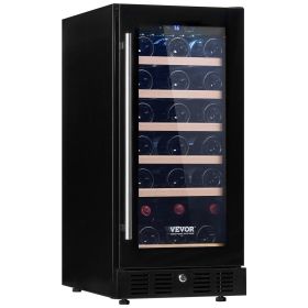 VEVOR Wine Cooler, 30 Bottles Capacity Under Counter Built-in or Freestanding Wine Refrigerator, Beverage Cooler with Blue LED Light, Single Door