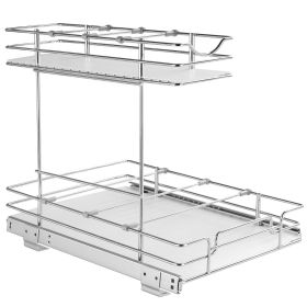 VEVOR 2 Tier 12"W x 17"D Pull Out Cabinet Organizer, Heavy Duty Slide Out Pantry Shelves, Chrome-Plated Steel Roll Out Drawers