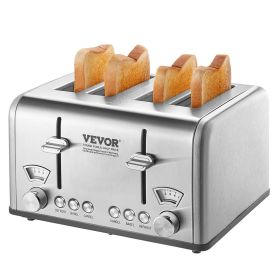 VEVOR Retro Stainless Steel Toaster, 4 Slice, 1625W 1.5'' Extra Wide Slots Toaster with Removable Crumb Tray 6 Browning Level