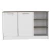 Ginger Kitchen Island, Three Open Shelves, Two Cabinets -White / Dark Brown