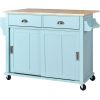 Kitchen Cart with Rubber wood Drop-Leaf Countertop, Concealed sliding barn door adjustable height