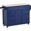 K&K Store Kitchen Cart with Rubber Wood Countertop