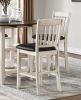 Antique White Finish Set of 2pc Counter Height Chairs Dark Brown Seat Faux Leather Upholstered Kitchen Dining Furniture