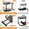 2 in Set Dish Drying Rack and Under Sink Organizer Rack, Large Dish Rack with Drainboard, 2 Tier Pull Out Cabinet Shelf for Kitchen Storage