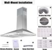 24 Inch Range Hood, Wall Mount Vent Hood in Stainless Steel with Ducted/Ductless Convertible Duct, 3 Speed Exhaust Fan, Energy Saving LED Light