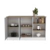 Ginger Kitchen Island, Three Open Shelves, Two Cabinets White - Natural Oak