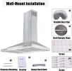 Range Hood 36 Inch;  Wall Mount Vent Hood in Stainless Steel with Ducted/Ductless Convertible Duct;  3 Speed Exhaust Fan;  Energy Saving LED Light;  P