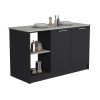 Kitchen Island with Large Countertop, Open Storage Shelves and Double Door Cabinet, Black / Onyx