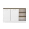 Ginger Kitchen Island, Three Open Shelves, Two Cabinets White - Natural Oak