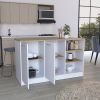 Ginger Kitchen Island, Three Open Shelves, Two Cabinets White - Natural Oak