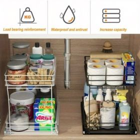 Pull Out Cabinet Organizer Rack (Color: Black)