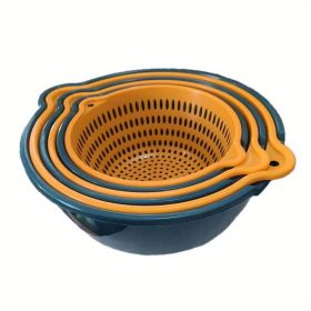 6pcs Household Drain Basket Set; Plastic Double Layered Kitchen Food Strainer Fruits Vegetable Washing Basket; Stackable Drain Bowls For Cleaning (Color: 6 Pcs)