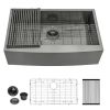 Farmhouse Apron Handmade Stainless Steel Kitchen Sink, Apron Front Single Bowl Bar Sink with Drain Kit