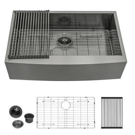 Farmhouse Apron Handmade Stainless Steel Kitchen Sink, Apron Front Single Bowl Bar Sink with Drain Kit (Color: Gunmetal Black, size: 30"x20"x9")