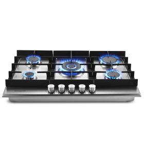 30 inch Gas Cooktop, Gas Stove Top with 5 High Efficiency Burners, Bulit-in Stainless Steel Gas Hob for Kitchen, NG/LPG Convertible Gas Stovetop (width: 30inch)