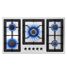 Gas Cooktop 30/36 Inch, 5 Burner Gas Stove Top, Built in Stainless Steel, LPG/NG Convertible Propane Cooktop (Type: 36inch)