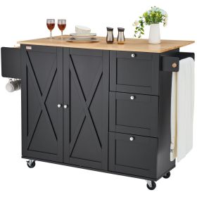 VEVOR Kitchen Island Cart Rolling Storage Cabinet on Wheel with Drawer & Shelves (Type: Fully-Enclosed Mobile Type, Color: Black)