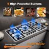 Gas Cooktop 30/36 Inch, 5 Burner Gas Stove Top, Built in Stainless Steel, LPG/NG Convertible Propane Cooktop