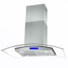 36 inch Stainless Steel Island Mount Range Hood 900CFM Tempered Glass w/LED Lights