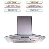 30 inch Wall Mounted Range Hood 700CFM Tempered Glass Touch Panel Control Vented LEDs